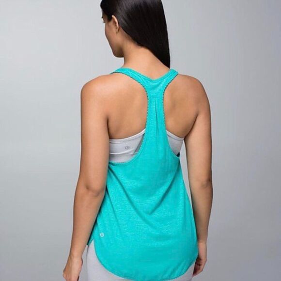 Lululemon 105F Singlet Racerback Tank Heathered Bali Breeze Teal Stripe Sz 6 - Picture 4 of 8